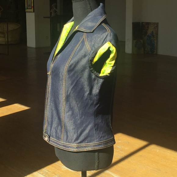 S/S 2000 Gianni Versace by Donatella Denim Medusa Silk Jungle Sleeveless Top - Picture 5 of 8